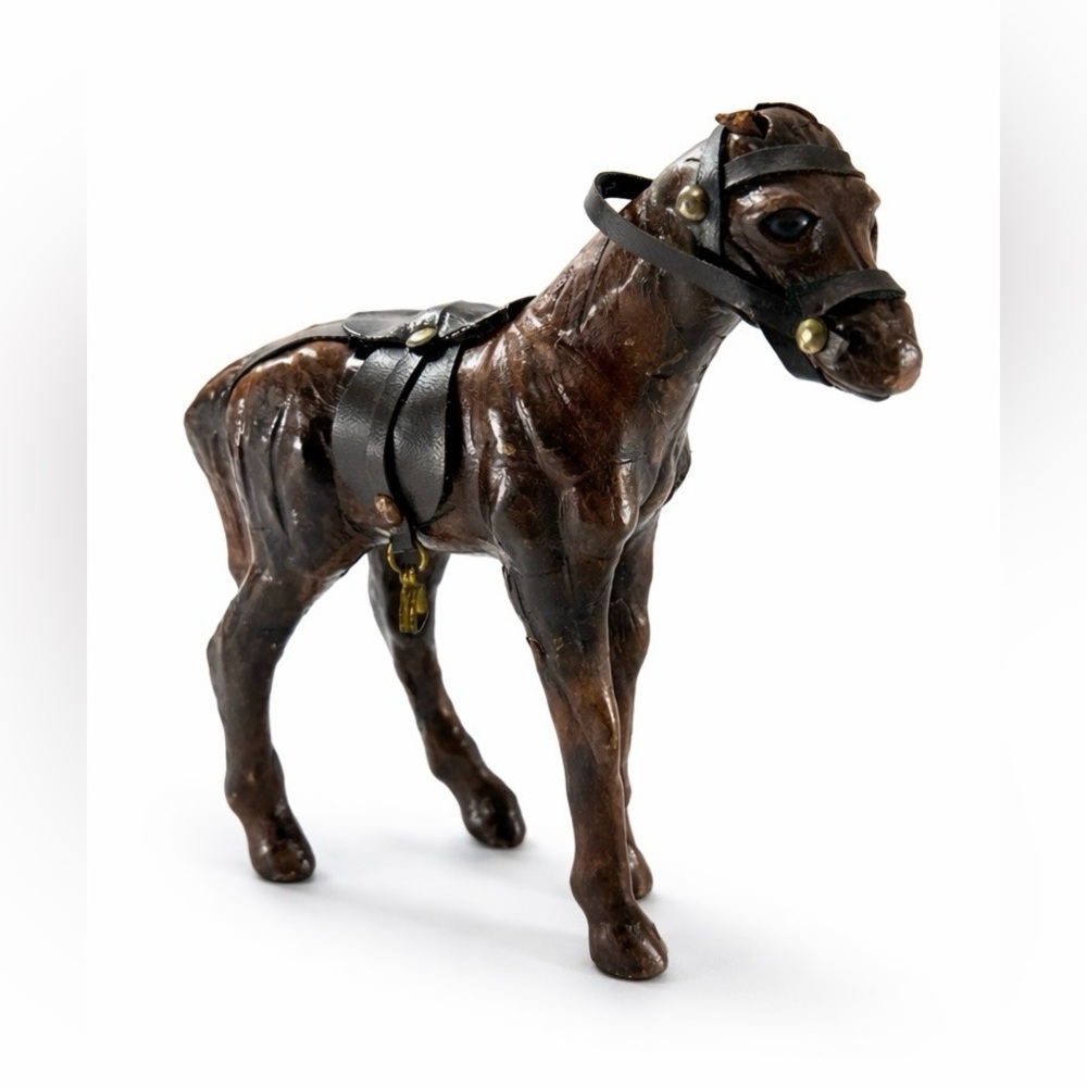 Vintage Leather Wrapped Horse Figurine Western Saddle Tack 7.5” Folk Art Decor - Picture 2 of 9